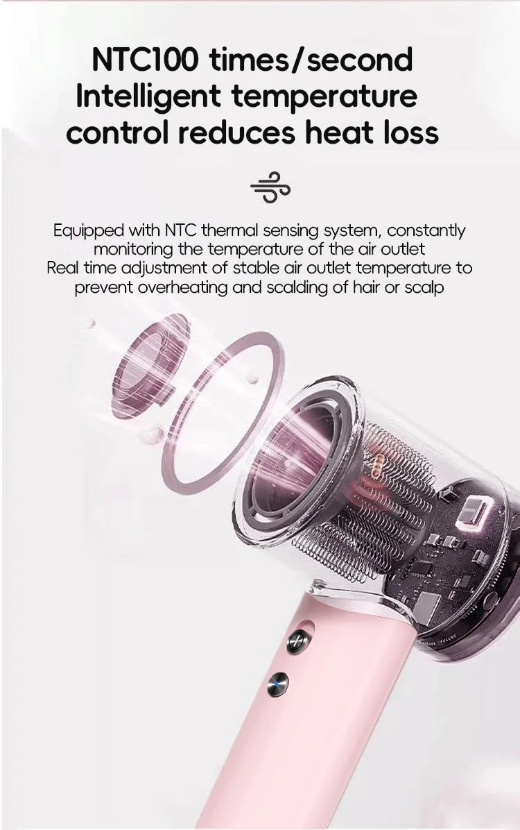 Negative ion hair dryer with high speed and no blades High power silent and quick drying Portable, suitable for home and travel