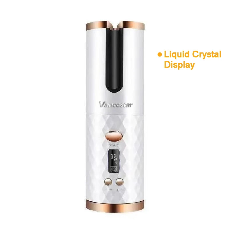 مكواة تجعيد شعر كهربائية لاسلكية محمولة للاستخدام المنزلي، مزودة بـ 6 إعدادات توقيت و6 درجات حرارة، مزودة بإضاءة LED، لتجعيد الشعر أو التموجات.