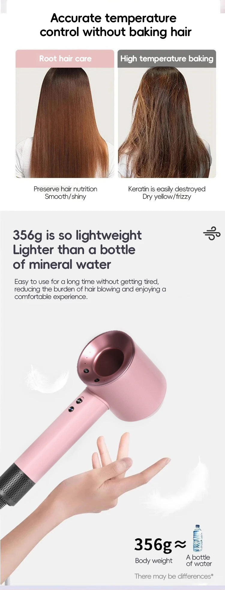 Negative ion hair dryer with high speed and no blades High power silent and quick drying Portable, suitable for home and travel