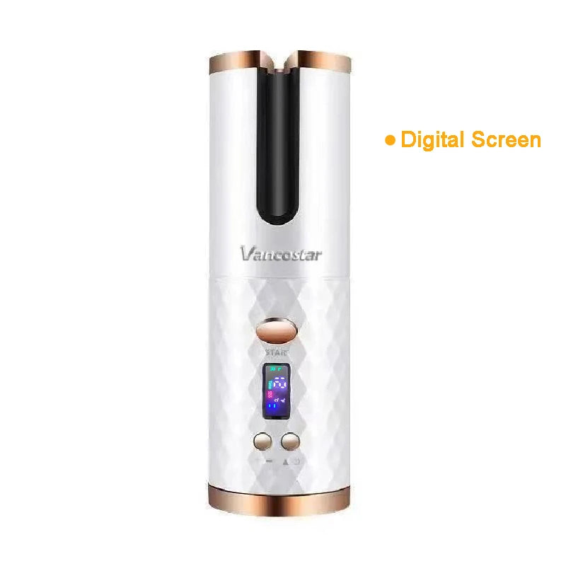 مكواة تجعيد شعر كهربائية لاسلكية محمولة للاستخدام المنزلي، مزودة بـ 6 إعدادات توقيت و6 درجات حرارة، مزودة بإضاءة LED، لتجعيد الشعر أو التموجات.